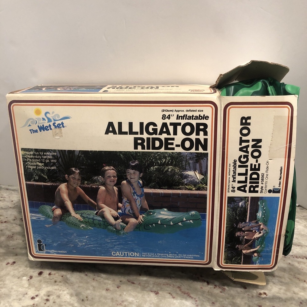 1985 Intex The Wet Set 84" Alligator‎ Ride-On Inflatable Vintage Open Torn Box